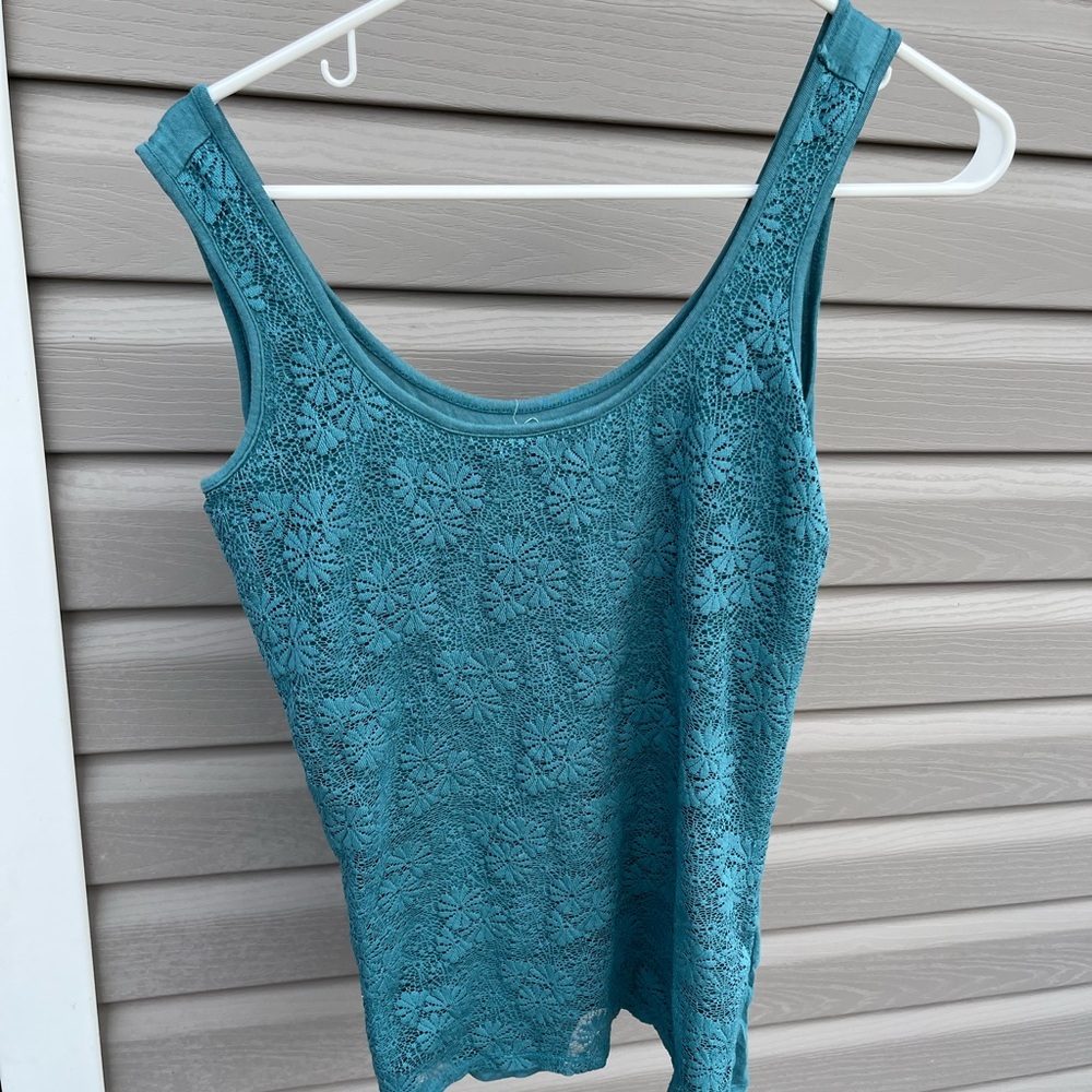 Teal Floral Lace Tank Top - unique embroidery